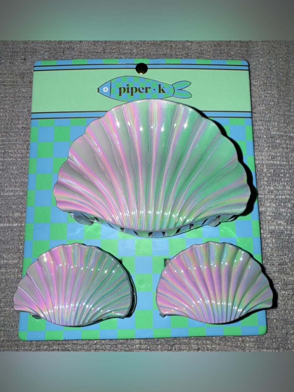 Piper Iridescent Pink Green Shell Hair Clip Trio